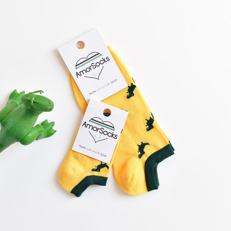 amorsocks-calcetines-socks-tobillero-invisible-dinos-dinosaurios-trex-tiranoraurio-amarillo-yellow