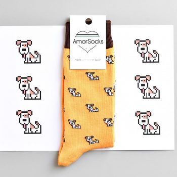 calcetines amorsocks perros perretes socks fondo mostaza yellow calcetin