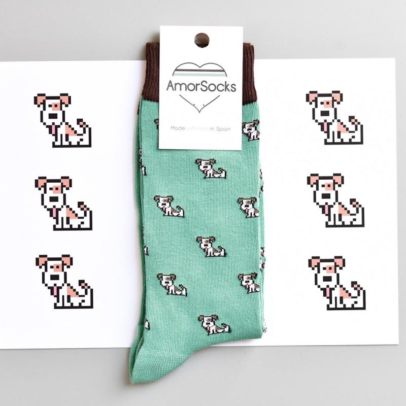 calcetines amorsocks perros perretes socks fondo verde green calcetin